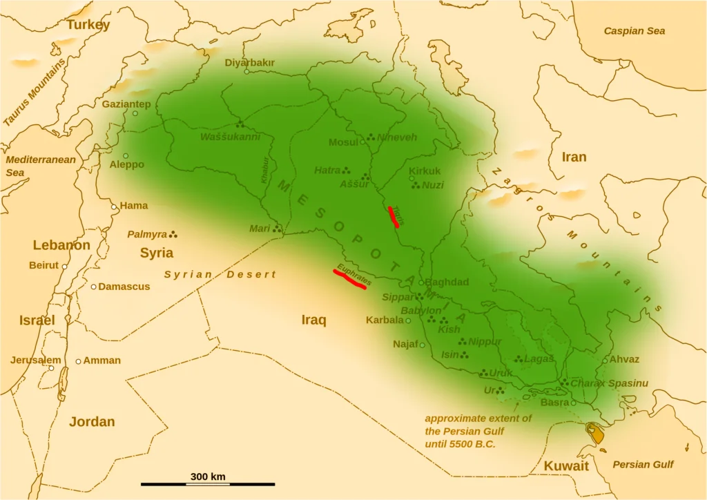 Mesopotamie sur une carte
